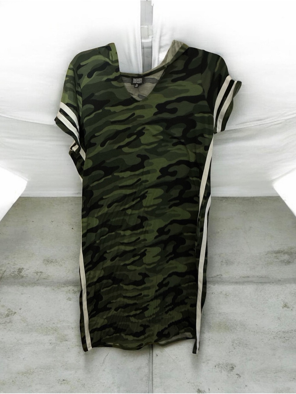 Derek Heart Olive Green Camo Midi Dress with Side Stripes